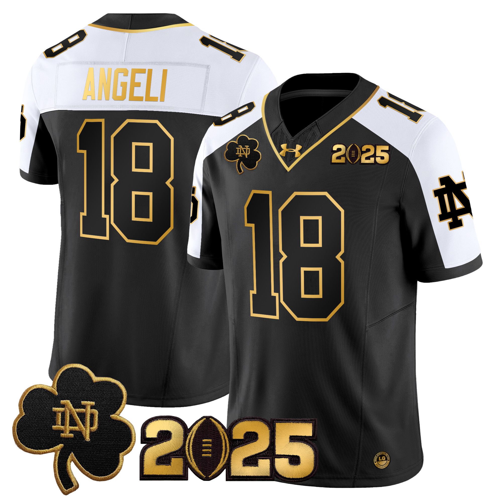 Men Notre Dame Fighting Irish #18 Angeli Black 2025 CFP Final Patch Gold Vapor Limited NCAA Jersey